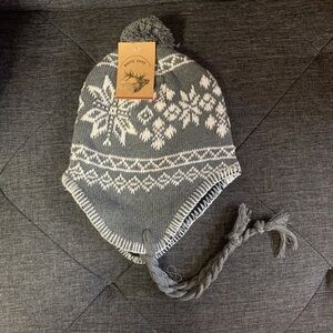 Winter Snowflake Toque/Hat with Ear Flaps and Pompom-Gray